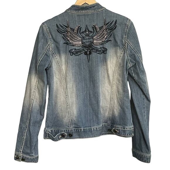 Harley-Davidson Jacket‎ Denim Full Zip Embroidered Womens M - Picture 2 of 11